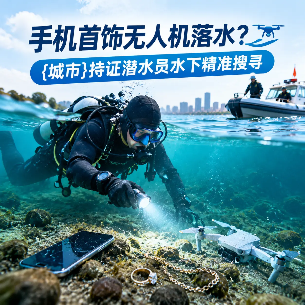 手机首饰无人机落水?泰州持证潜水员水下精准搜寻